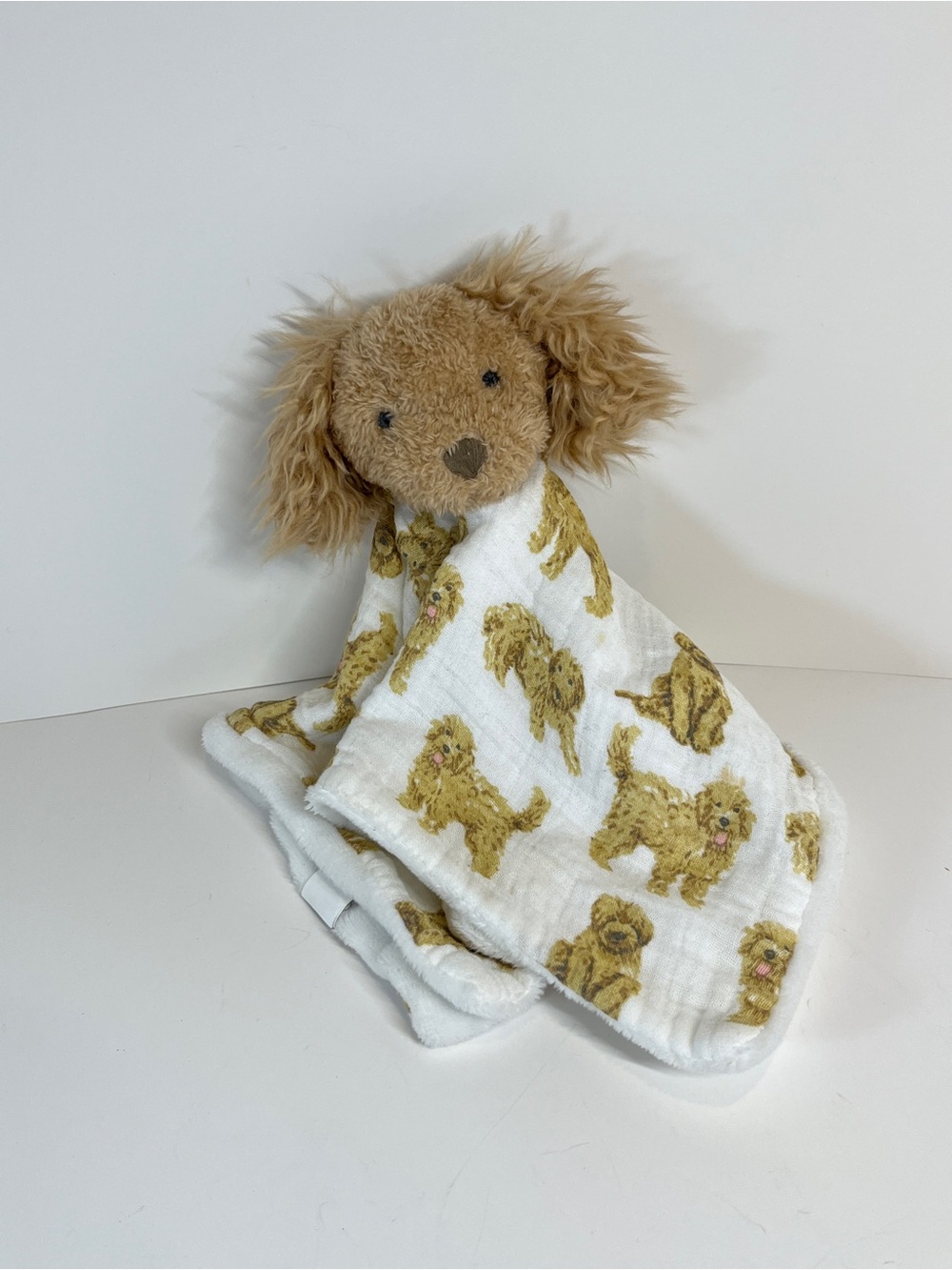 Mud Pie Golden Retriever Puppy Dog Baby Lovey Security Blanket Plush Toy Muslin